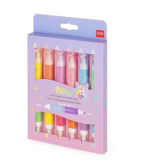 SET DE 6 SURLIGNEURS A DOUBLE POINTE KITTY