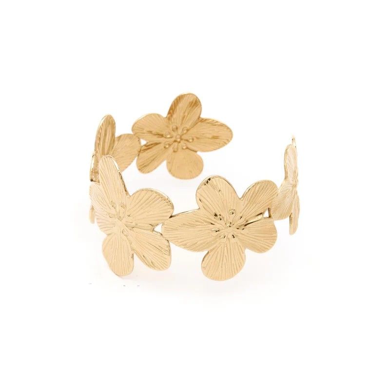 Bracelet jonc doré fleurs