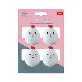 SET DE 4 CLIPS DE FERMETURE POUR SACHETS POULE