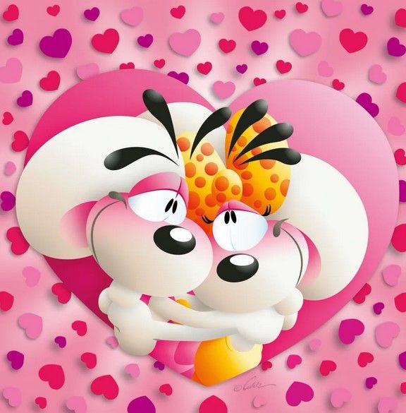 CARTE 3D DIDDL & DIDDLINA COEUR ROSE SANS TEXTE