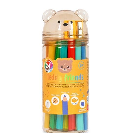 SET DE 24 CRAYONS DE COULEUR AVEC TAILLE CRAYON TEDDY FRIENDS
