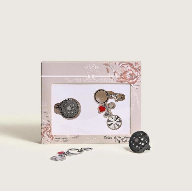 Coffret Les Petits Trésors Ophelia diffuseur voiture & porte clefs Argent/Gun Metal
