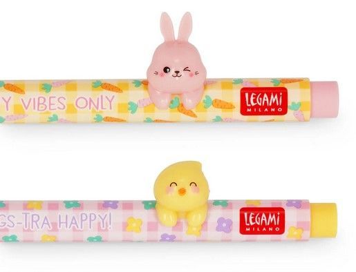SET DE 2 STYLOS A ENCRE GEL AVEC ANIMAL DECORATIF HOPPY EASTER