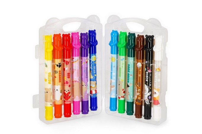 Set de 12 Crayons Gras Rotatifs - Teddy Friends
