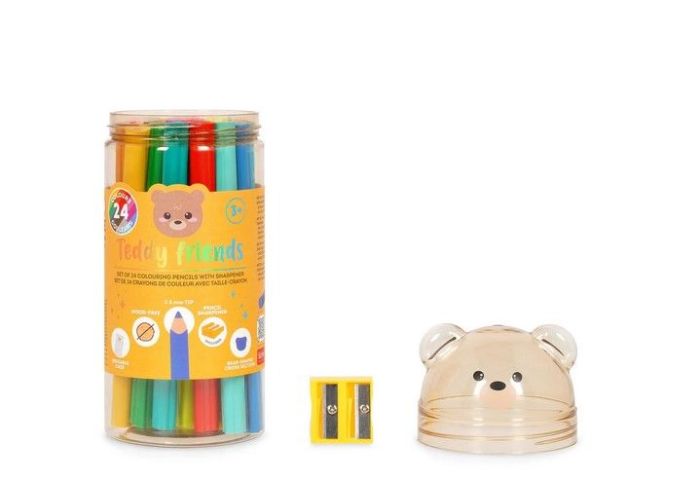 SET DE 24 CRAYONS DE COULEUR AVEC TAILLE CRAYON TEDDY FRIENDS