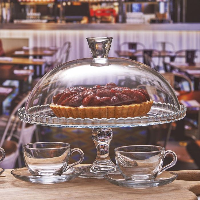 PRESENTOIR A GATEAU SUR PIED D32 ET SA CLOCHE EN VERRE
