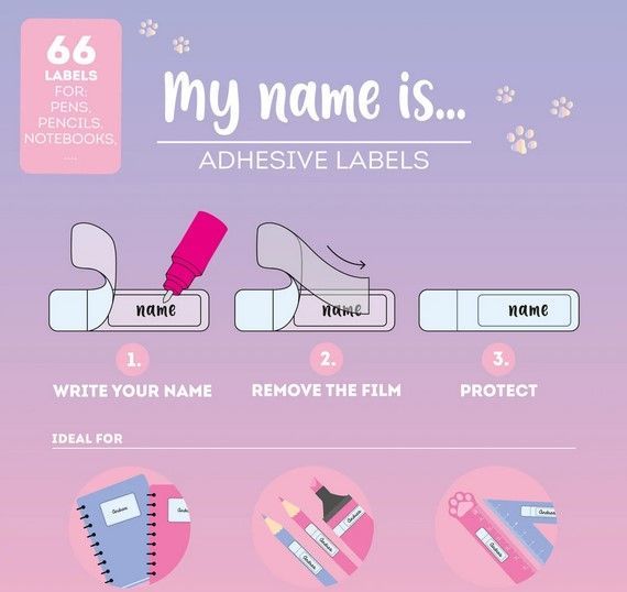 Étiquettes Adhésives avec Film Protecteur - My Name Is... - Kitty