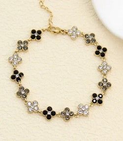Bracelet trèfles pavés de zircons – éclat joaillier en acier inoxydable - Noir