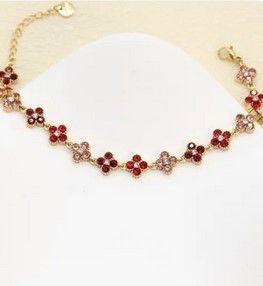 Bracelet trèfles pavés de zircons – éclat joaillier en acier inoxydable - Rouge