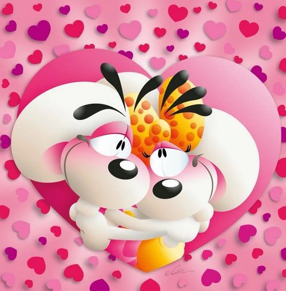 CARTE 3D DIDDL & DIDDLINA COEUR ROSE SANS TEXTE