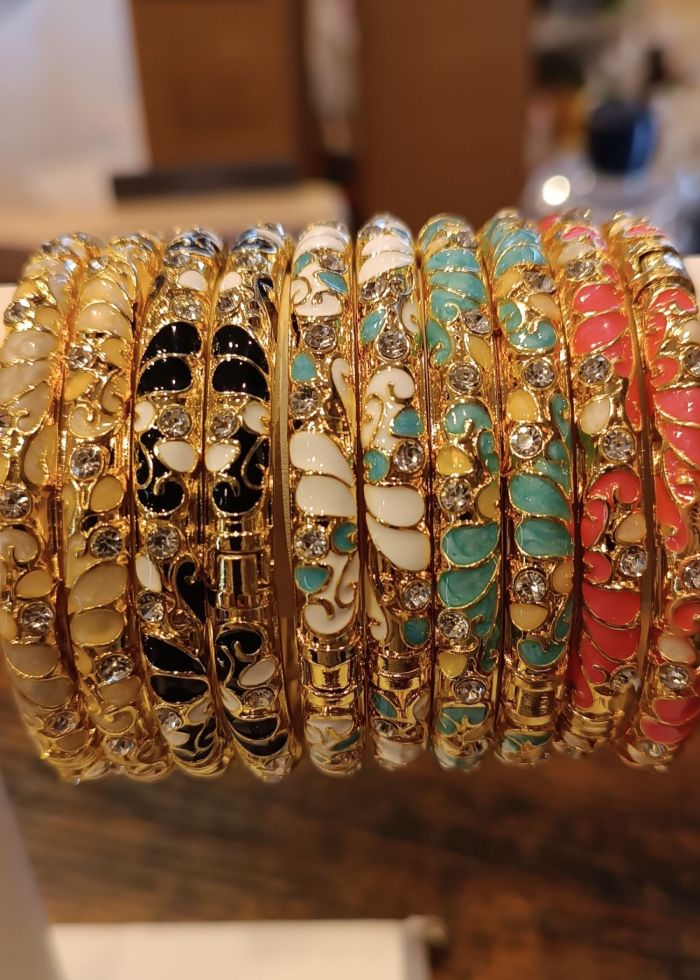 Bracelets Thaï Colorés en Laiton – Joncs Bohème Chic & Strass Tendance - Bleu