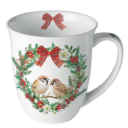 MUG SPARROWS IN WREATH