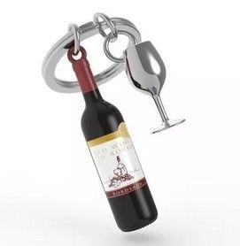 Porte-clés Bouteille de vin et son verre- METALMORPHOSE