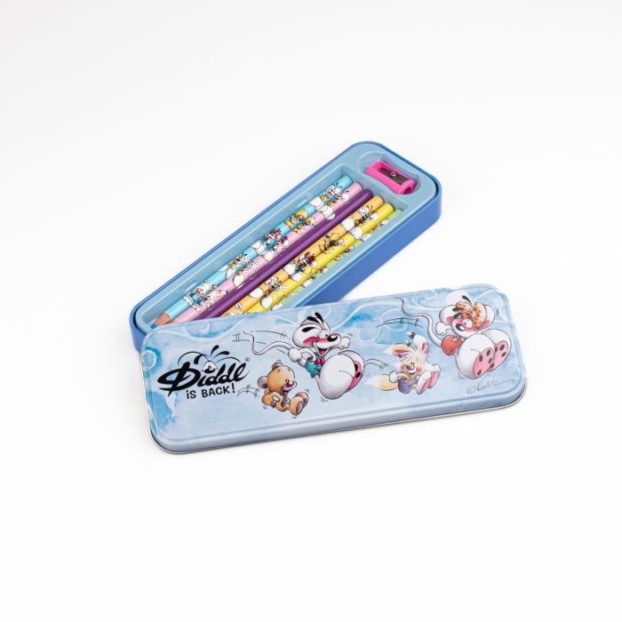 PLUMIER METAL 6 CRAYONS DE COULEUR DIDDL